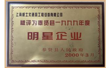 荣誉证书-2000年评为明星企业